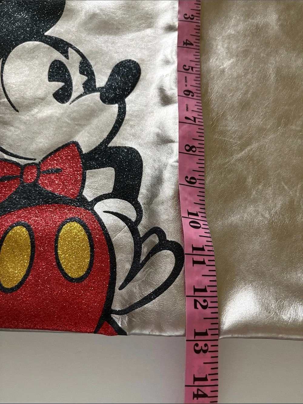 Disney Metallic Silver Tote with Mickey and Red Bow
